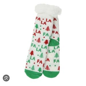 Five Below White Sherpa Socks Fa La La Holiday OS NWT